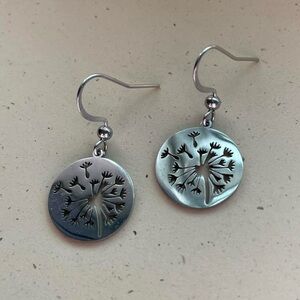 Silver Dandelion Flower Charm Dangle Earrings